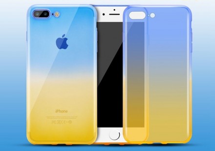 Ультратонкая ТПУ накладка Crystal UA для iPhone 7 Plus (сине-желтая)