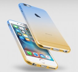 Ультратонкая ТПУ накладка Crystal UA для iPhone SE (2020) (сине-желтая)