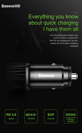 АЗУ Baseus Square Metal PD 3.0 QC 4.0+ 30W USB + Type-C